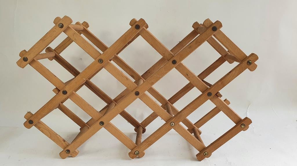 Vintage houten wijnrek voor 10 flessen. Inklapbaar. (2) S41, Tweedehands verkoop, Tweedehands verkoop, Gebruikt, Ophalen of Verzenden