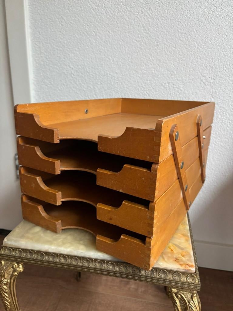 Houten brieven/ archief bakken, vintage, jaren 50, Ophalen of Verzenden, Huis en Inrichting