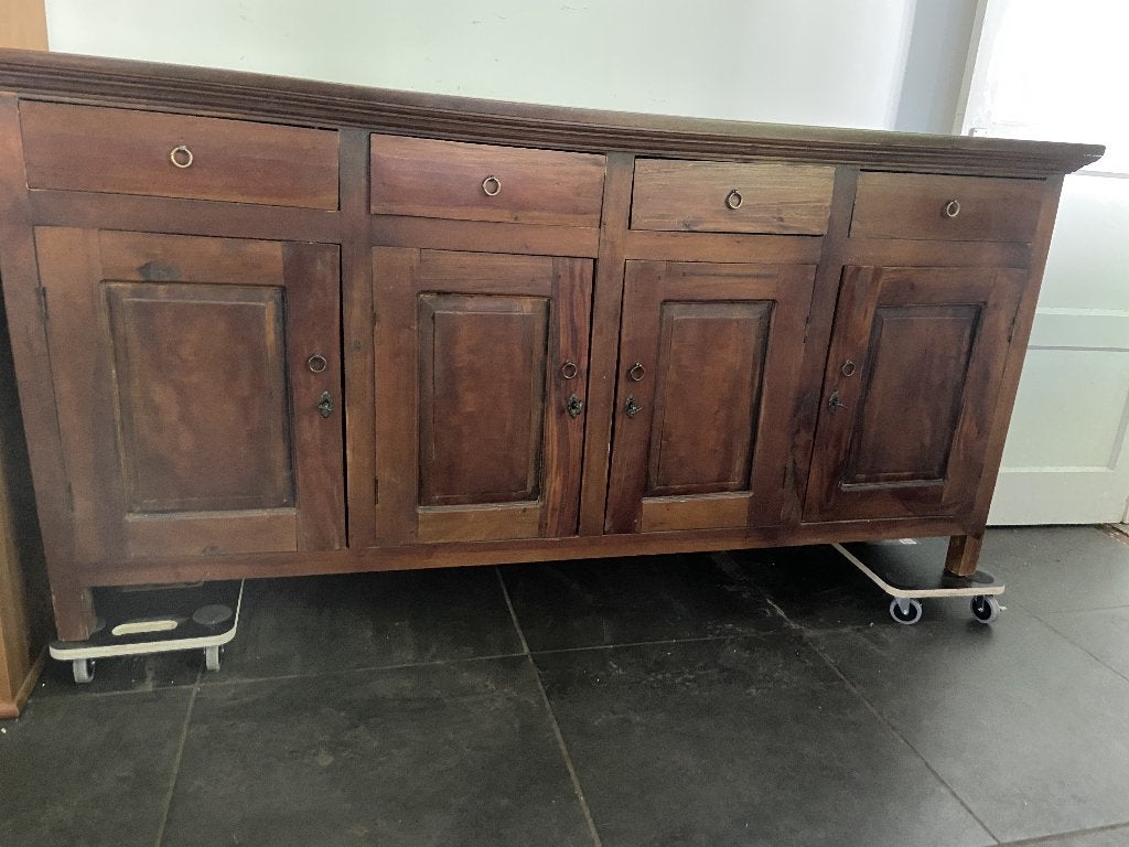Koloniaal teakhouten dressoir 195 x 55 x 94 cm, Ophalen, Gebruikt, Met deur(en), Teakhout