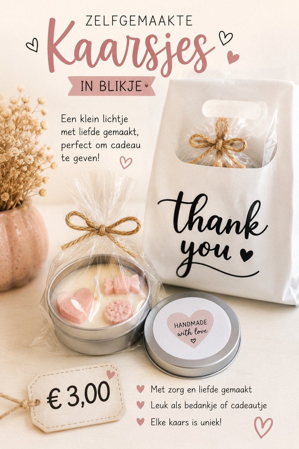 Handgemaakte Kaarsjes in Blikje - Perfect Cadeau!, Huis en Inrichting, Woonaccessoires | Kandelaars en Kaarsen, Meerkleurig, Overige merken