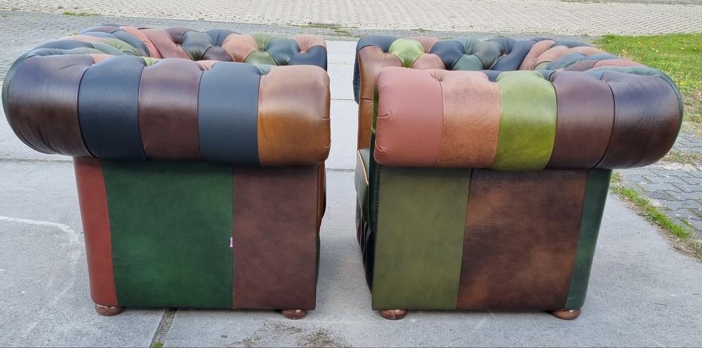 2x Chesterfield fauteuil Patchwork Jungle + GRATIS BEZORGING, Huis en Inrichting, Fauteuils, Onbekend, Ophalen of Verzenden, Zo goed als nieuw