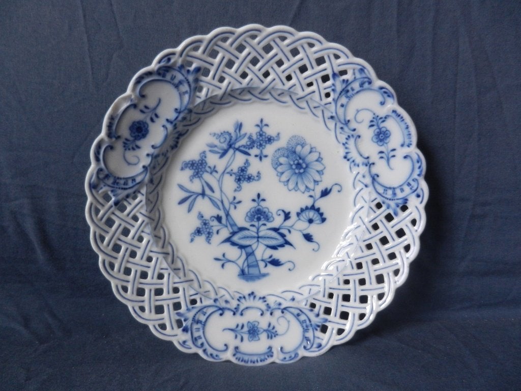 Blauwwit bord ajour rand Zwiebelmuster Meissen Teichert d 23, Antiek en Kunst, Ophalen of Verzenden