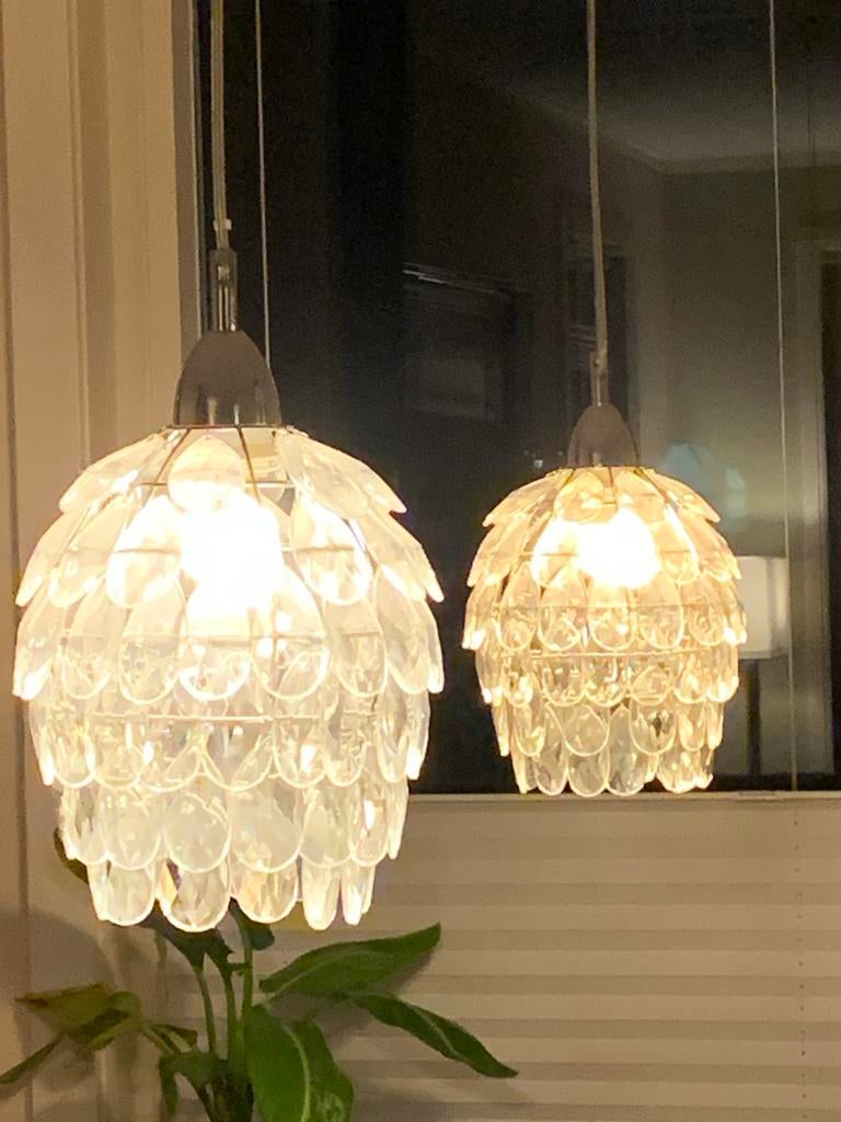 Set van 2 moderne hanglampen met kristallen details, Ophalen, Zo goed als nieuw, Glas, Minder dan 50 cm