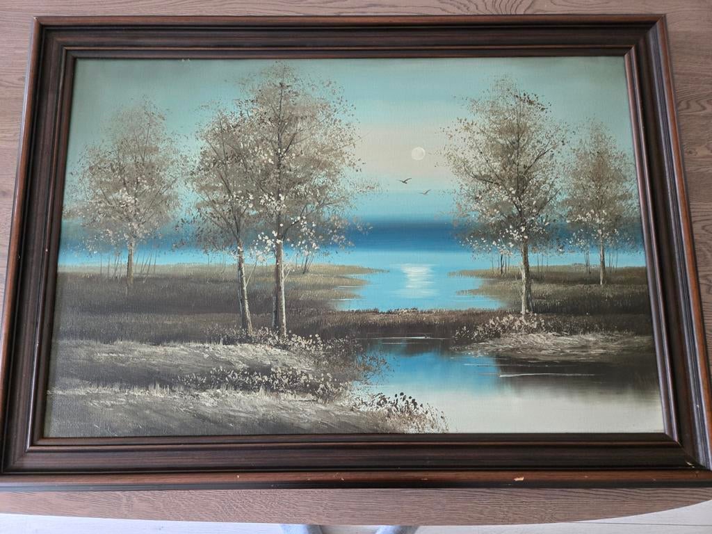 Schilderij met bomen en water, Antiek en Kunst, Kunst | Schilderijen | Klassiek, Ophalen