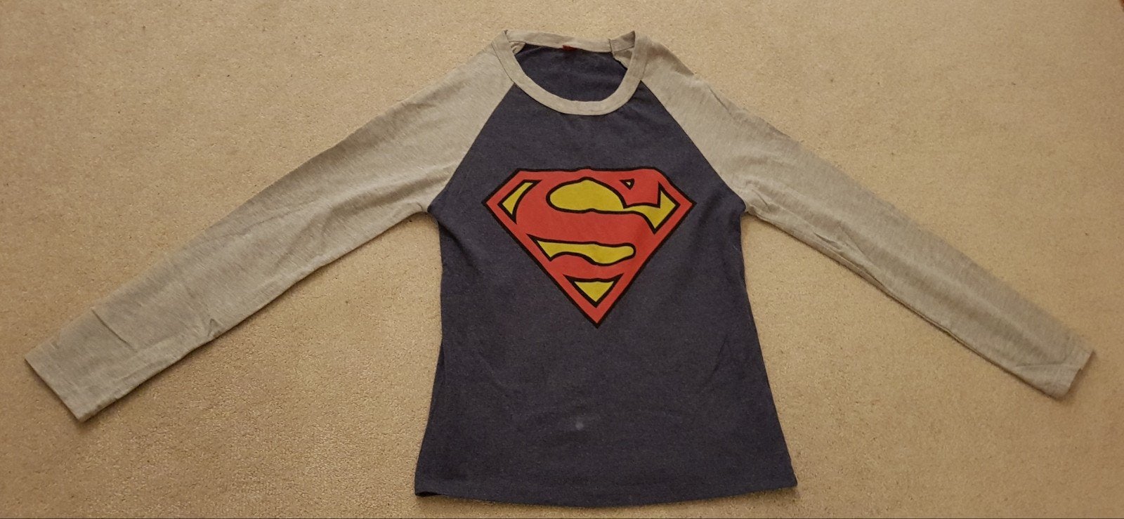 Superman tshirt maat s maat 36 grijs blauw disney trui, Superman, Verzenden, Zo goed als nieuw, Maat 36 (S)