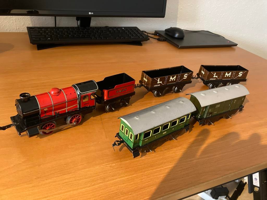 Vintage Hornby modeltreinen, locomotief, wagon en rails, Hobby en Vrije tijd, Modeltreinen | H0, Overige merken, Gebruikt, Ophalen of Verzenden