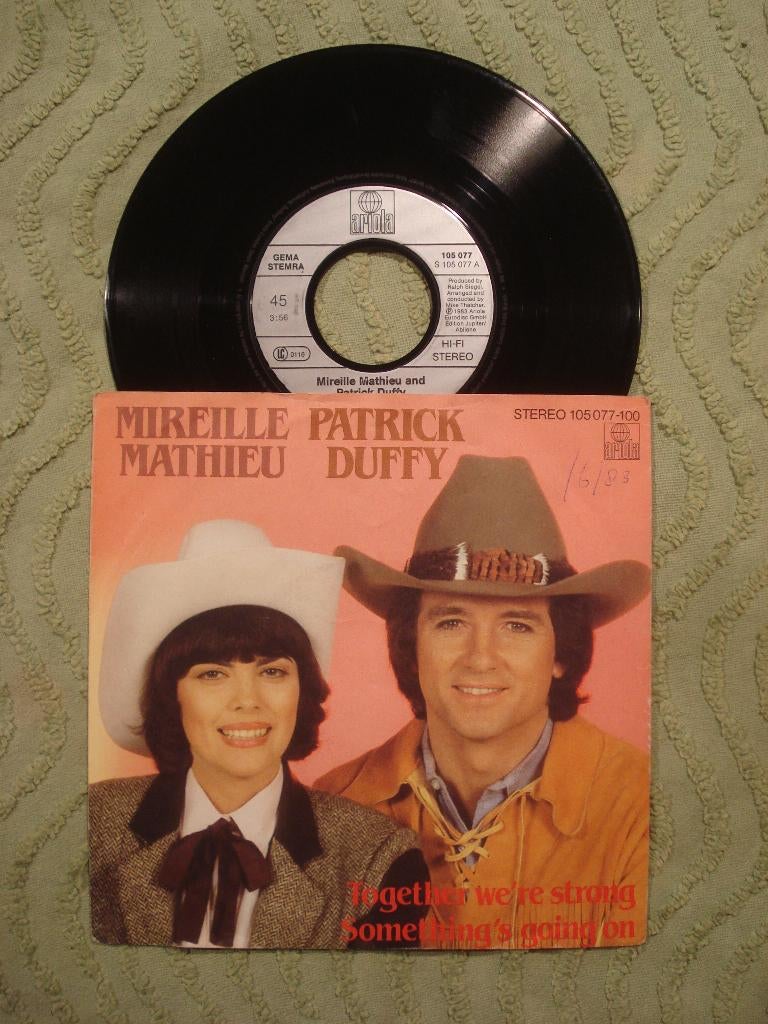 Mireille Mathieu Patrick Duffy 7": ‘Together we’re strong’, 7 inch, Single, Ophalen of Verzenden, Zo goed als nieuw