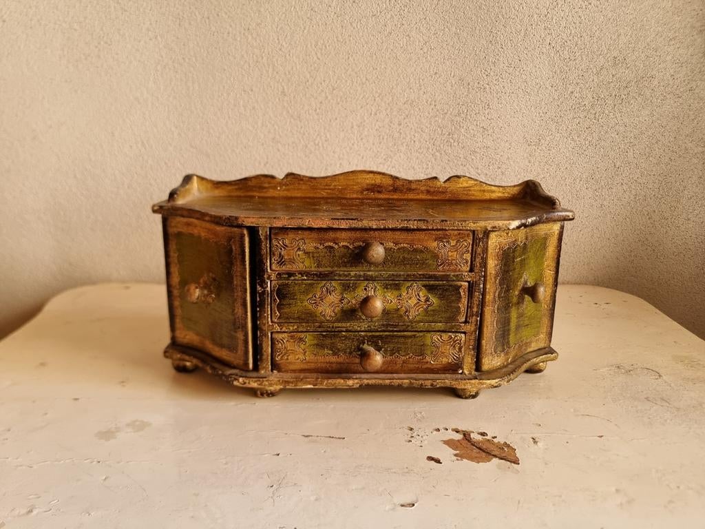 Oud apart florentijns miniatuur kastje * schapenweide, Antiek en Kunst, Curiosa en Brocante, Ophalen of Verzenden