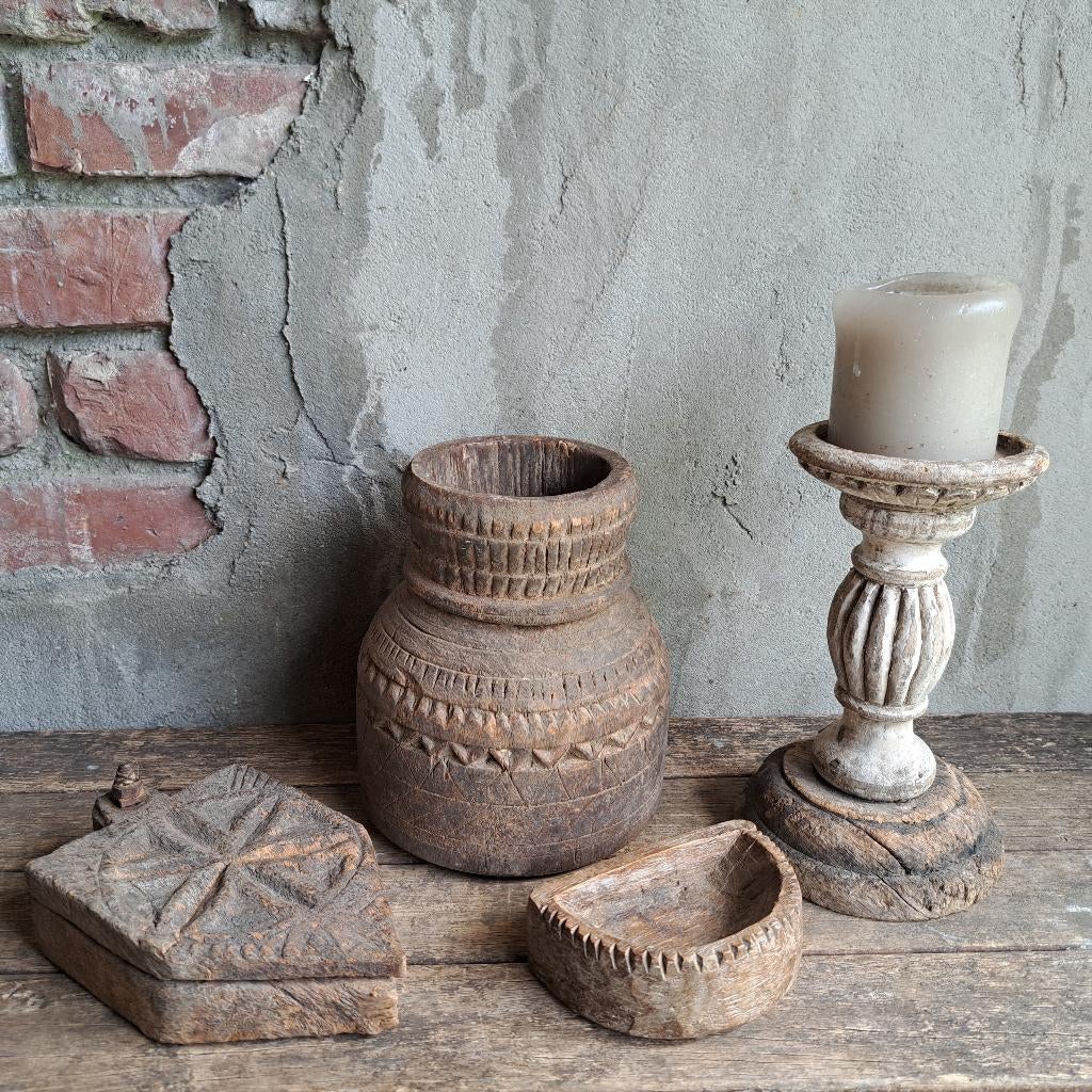 Landelijke houten pot kruik kandelaar kruidenbakje *Etage3*, ., Ophalen of Verzenden, Zo goed als nieuw, .
