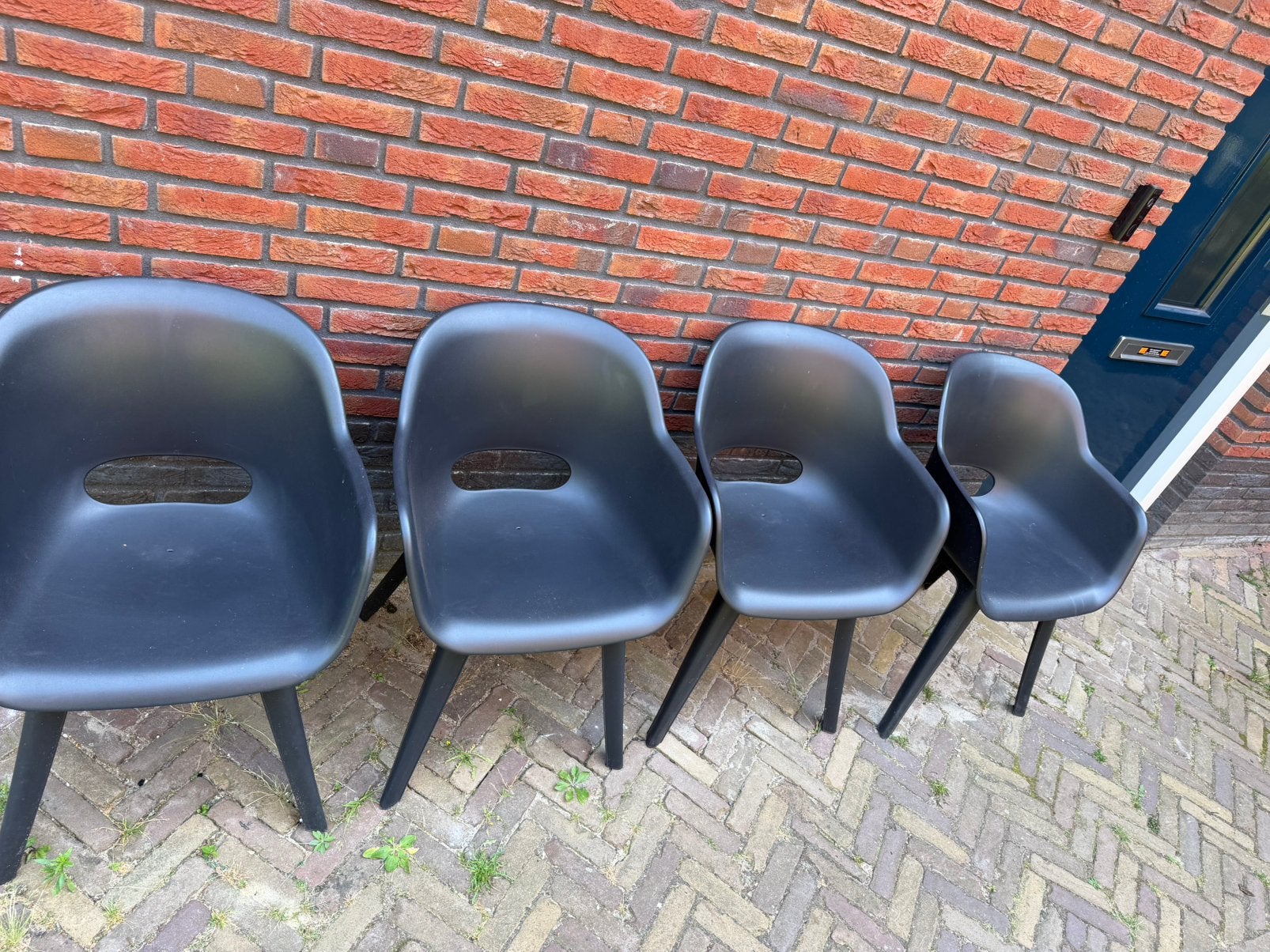 4x Keter Allibert Akola tuinstoelen antraciet., Ophalen, Zo goed als nieuw, Kunststof, 2 zitplaatsen