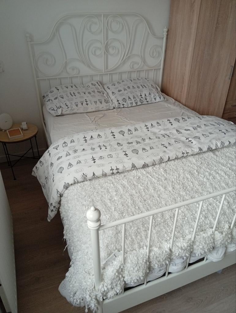 Tweepersoonsbed staal frame, Ophalen, Gebruikt, Wit, Tweepersoons