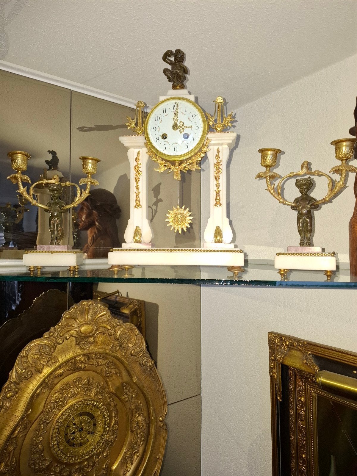 Antieke Franse Pendule Klok en Kandelaars Set, Antiek en Kunst, Ophalen