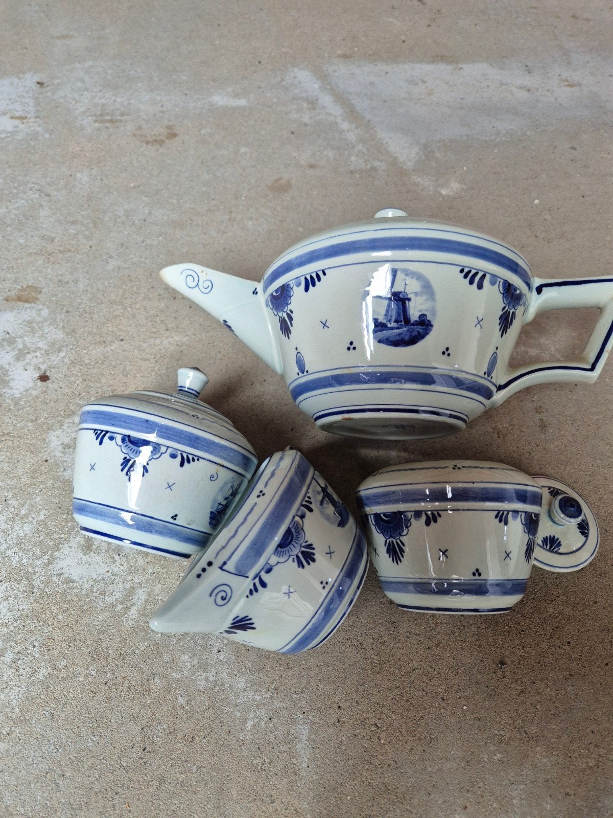 Antiek Delfts Blauw Theeservies - Holland Delft, Ophalen