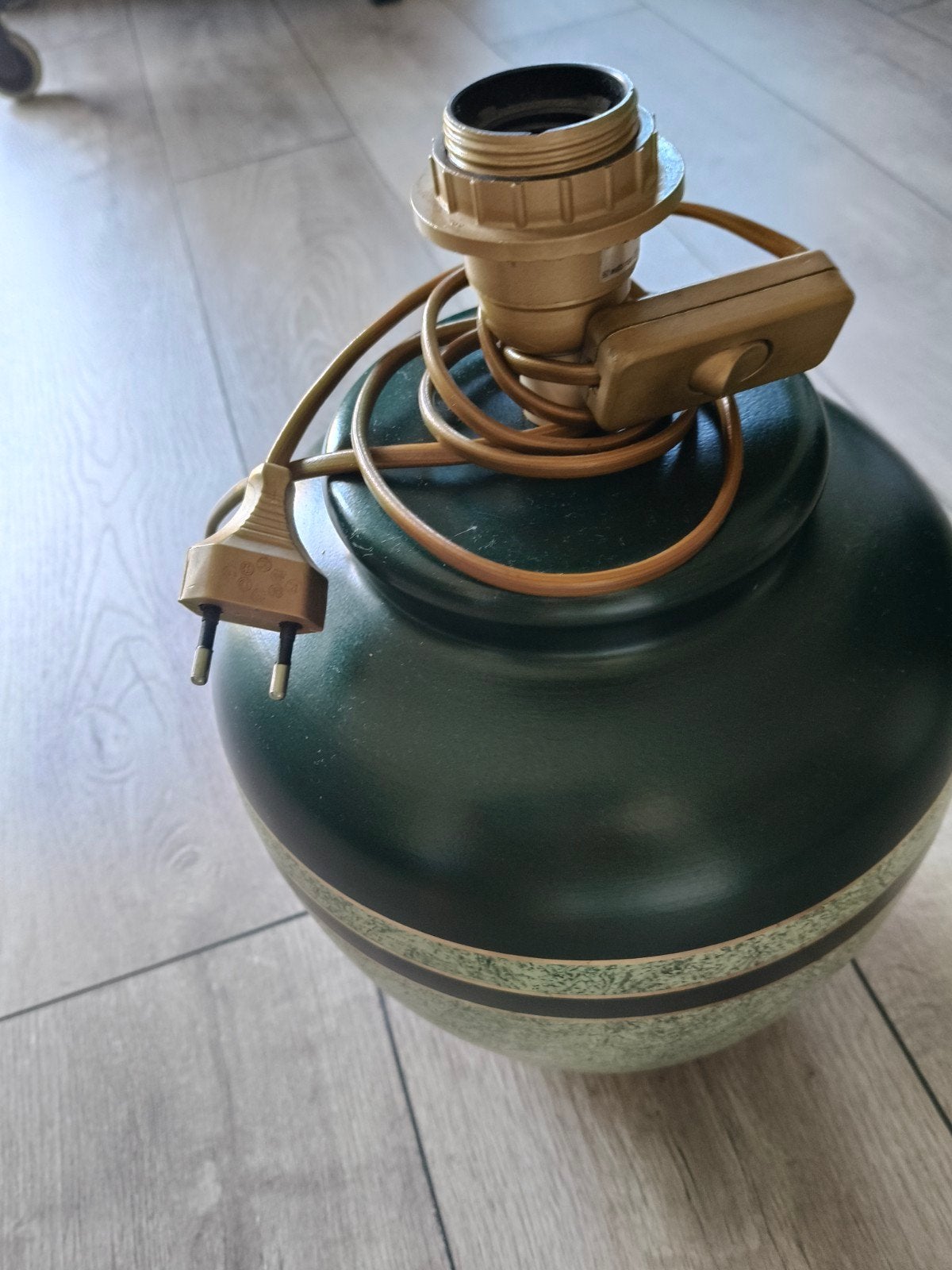 Vintage Tafellamp Voet - Groen met Gouden Details, Ophalen, Gebruikt, E27 (groot), Overige typen