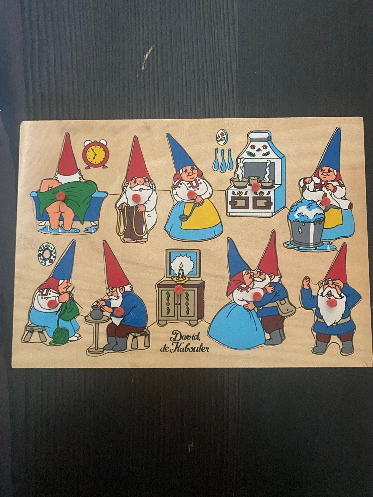 Vintage David de Kabouter Houten Puzzel, 2 tot 4 jaar, Gebruikt, 10 tot 50 stukjes, Ophalen of Verzenden