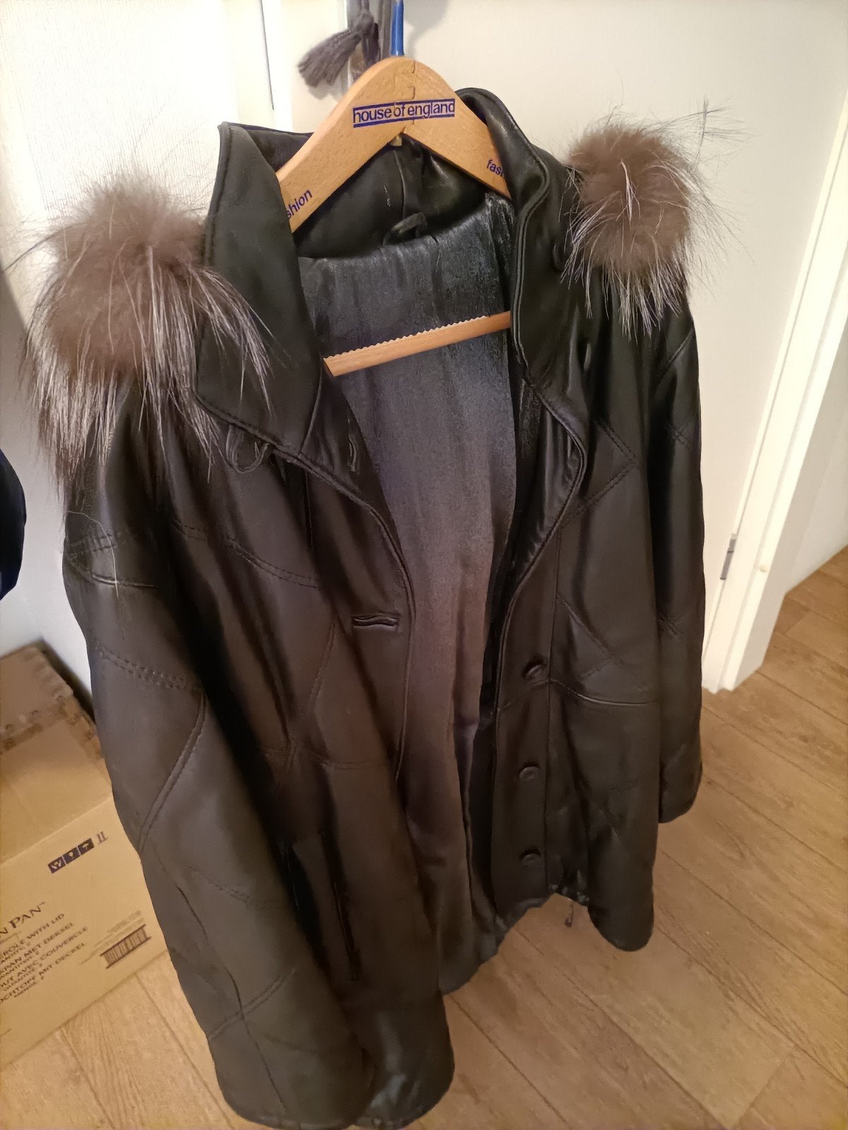 lederen jas met echte bomtkraag, Kleding | Dames, Zwart, Zo goed als nieuw, ?., Ophalen