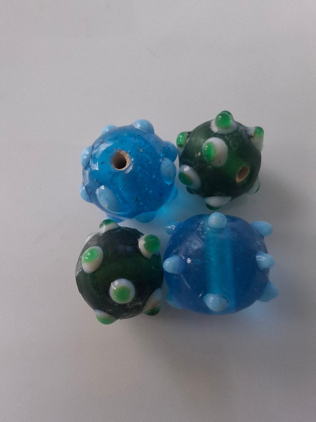 4 stuks lampwork glaskralen blauw groen wit kralen, Kraal, -, -, Ophalen of Verzenden