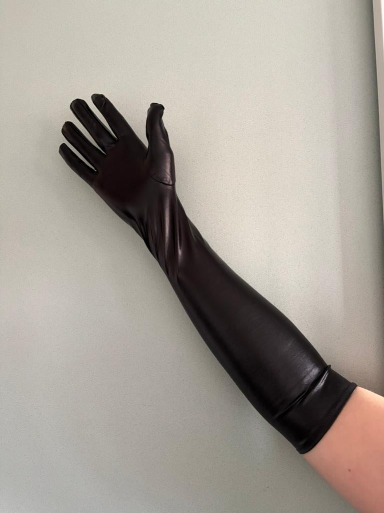 Setje wetlook lange handschoenen, Ophalen of Verzenden