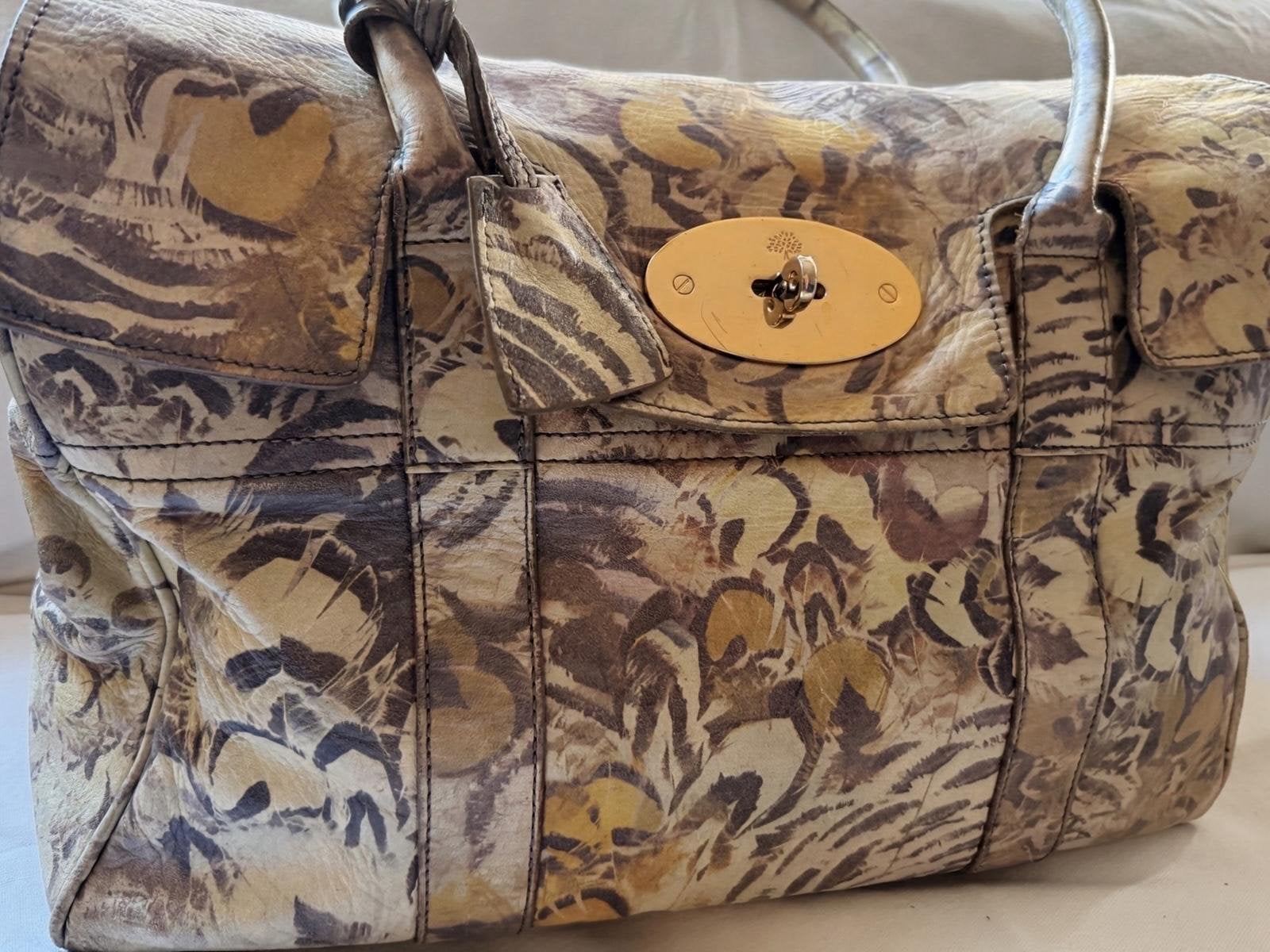 Mulberry Bayswater tas met print, Ophalen of Verzenden, Gebruikt, Bruin, Handtas