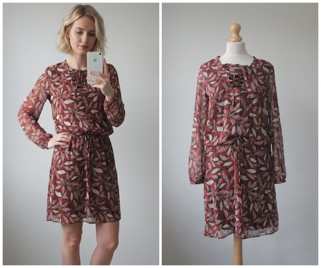 Expresso - nieuwstaat jurk / bruinrood zwart / maat 36, Kleding | Dames, Zo goed als nieuw, Maat 36 (S), Boven de knie, Rood