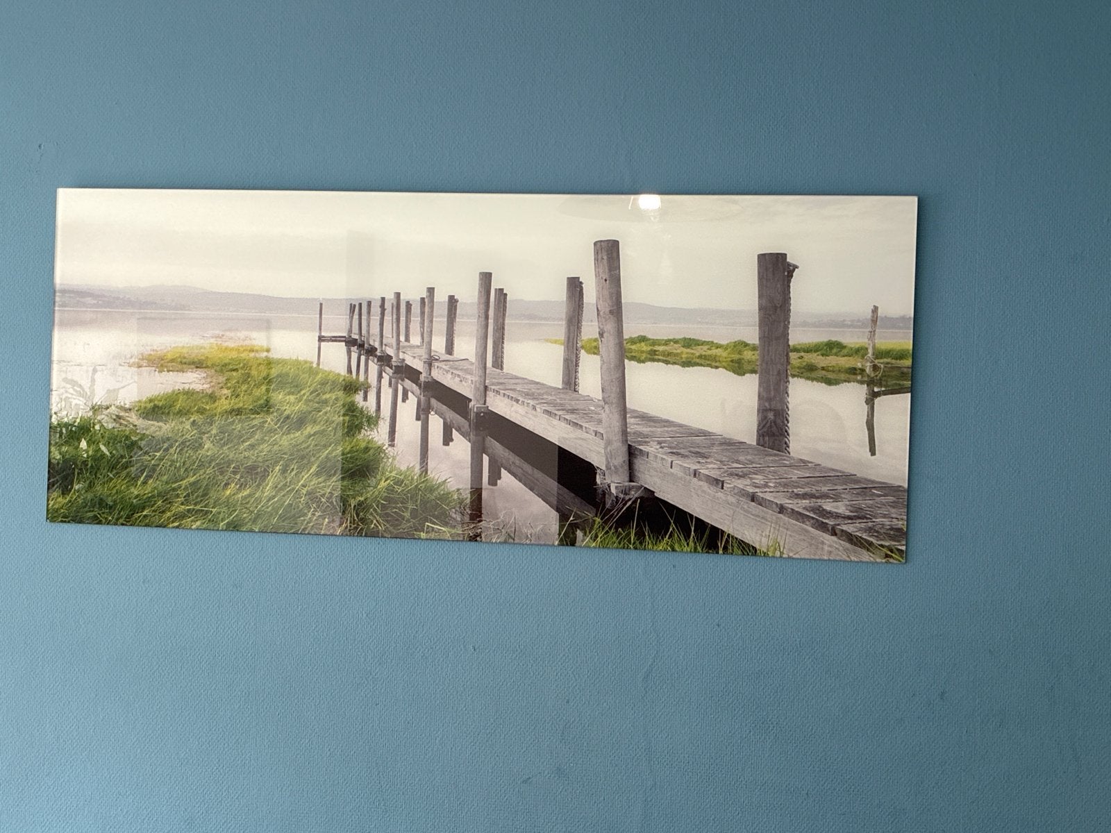 Glasschilderij steiger aan het water 50x125cm, Ophalen, 50 – 75, Gebruikt, 125 cm of meer
