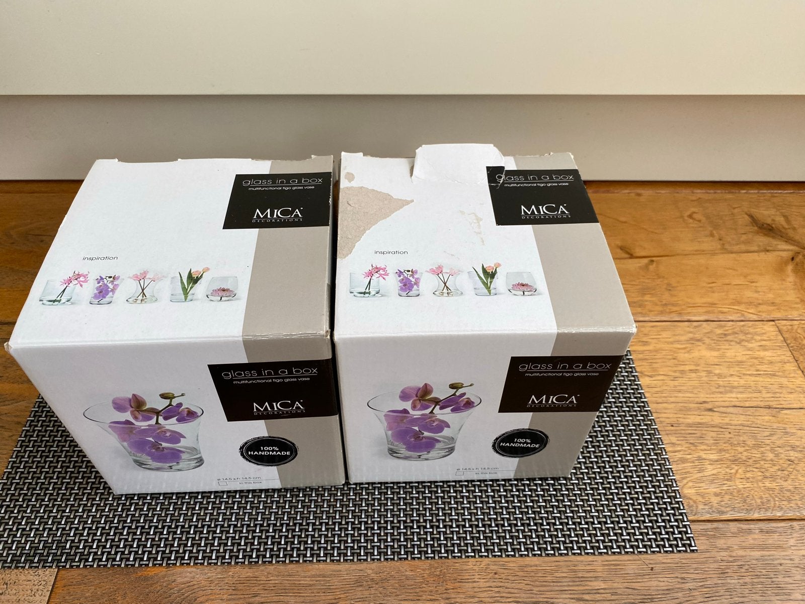 MICA glazen vazen/potten - 2 stuks voor orchideeën, Huis en Inrichting, Ophalen, Overige kleuren, Nieuw, Glas