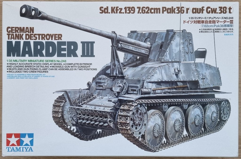 Tamiya #35248 1:35 WWII German Tank Destroyer Marder III, Hobby en Vrije tijd, Modelbouw | Auto's en Voertuigen, Tank, 1:32 tot 1:50