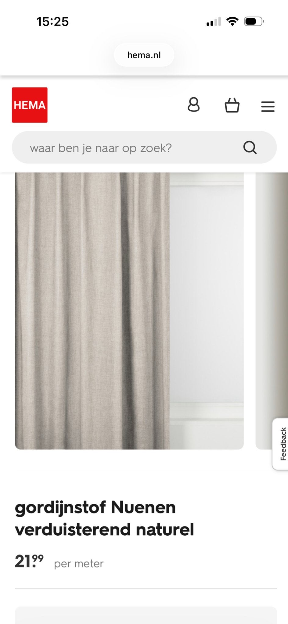 2 x Nieuwe HEMA Gordijnstof Nuenen Verduisterend Naturel, Overige merken, Verduisterend, Beige, Nieuw