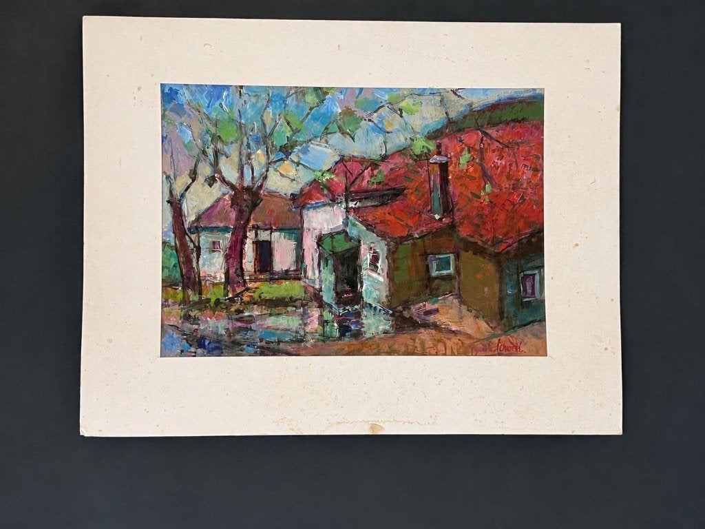 Frans Schoorl- boerderij Rijnsaterwoude (1993) orgineel, Antiek en Kunst, Expressionistisch, Overige onderwerpen, Papier, Gemengde techniek