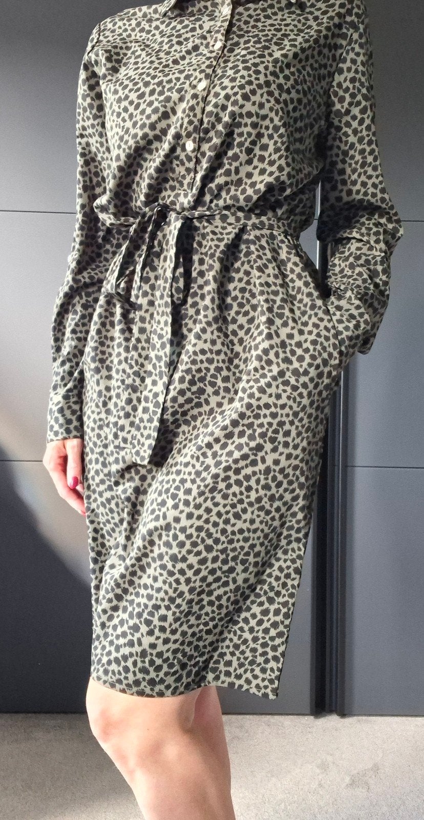 Geisha jurk maat M | Groen / zwart print | Zo goed als nieuw, Maat 38/40 (M), Geisha, Zo goed als nieuw, Onder de knie