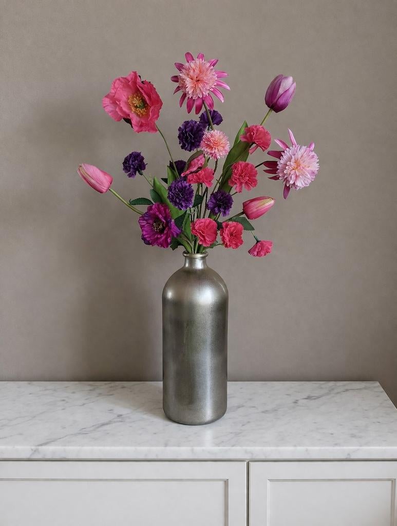 Luxe Kunstboeket Zijde Bloemen Paars Roze - 60 cm, Huis en Inrichting, Ophalen of Verzenden, Nieuw