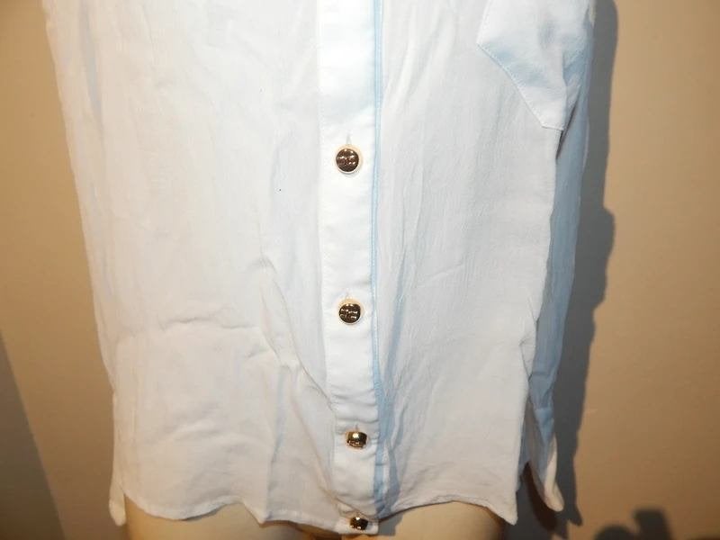 Elisabetta Franchi witte blouse gouden merk knopen IT48, Wit, Maat 42/44 (L), Gedragen, Elisabetta Franchi