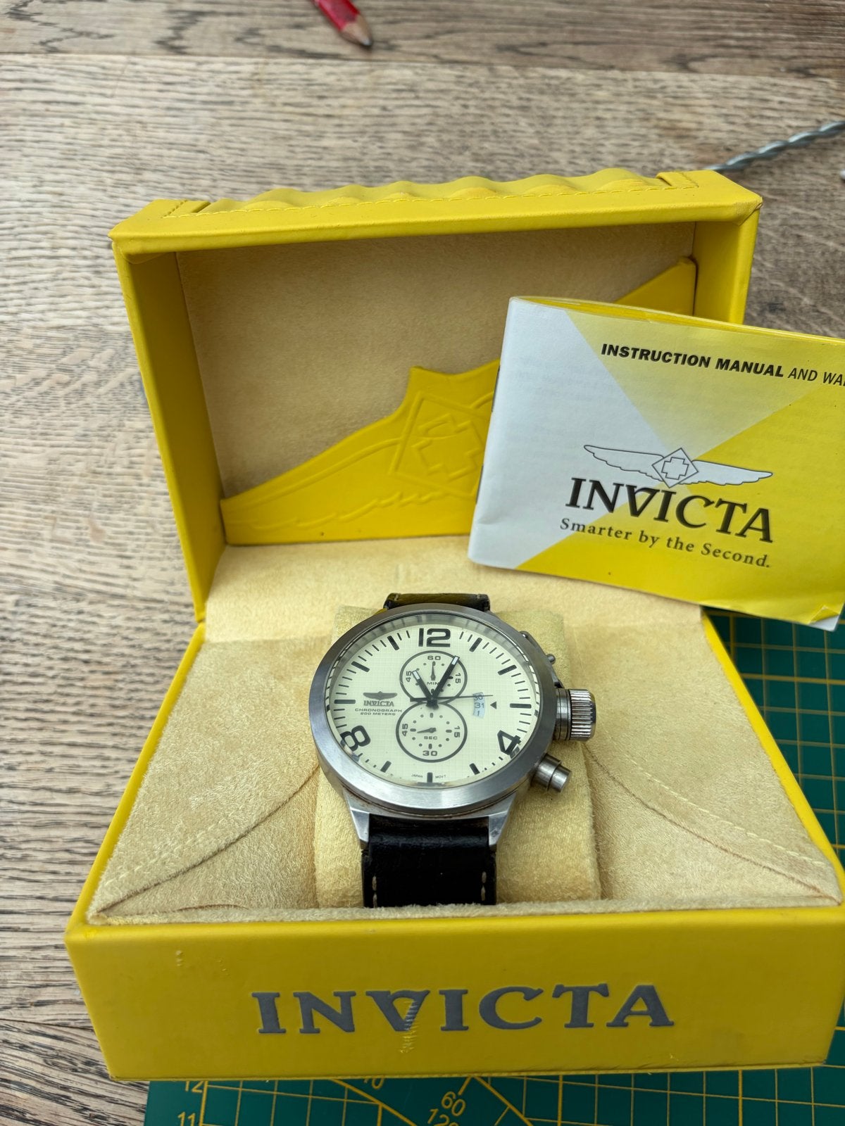 Invicta Polshorloge - Model 3449 - Met Doos en Handleiding, Staal, Polshorloge, Ophalen of Verzenden, Leer