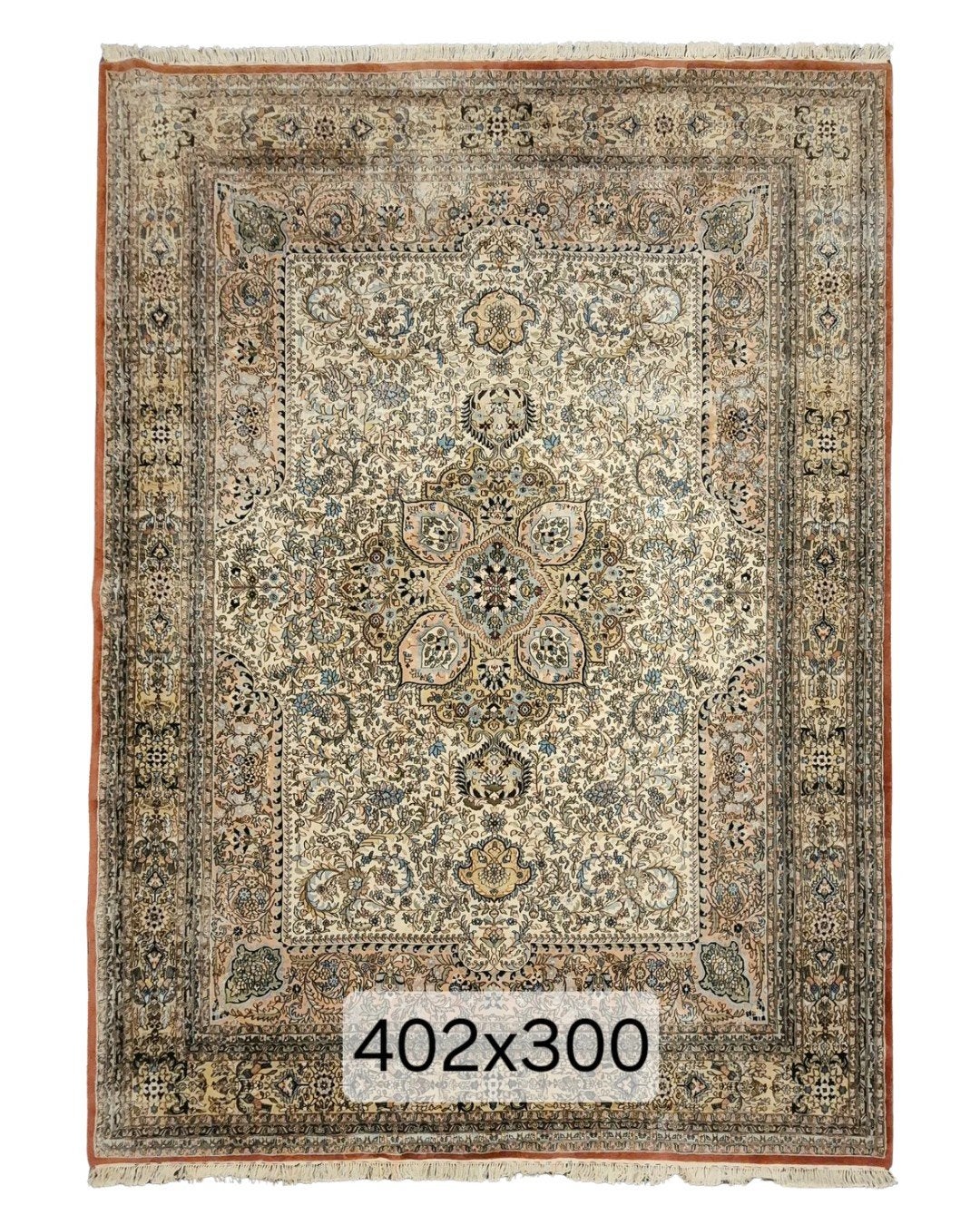 XXL Perzisch tapijt Kirman Lavar 402x300 wollen vloerkleed, 1185VB, Info@rugsandcarpets.nl, Blauw, De handelmaatschappij