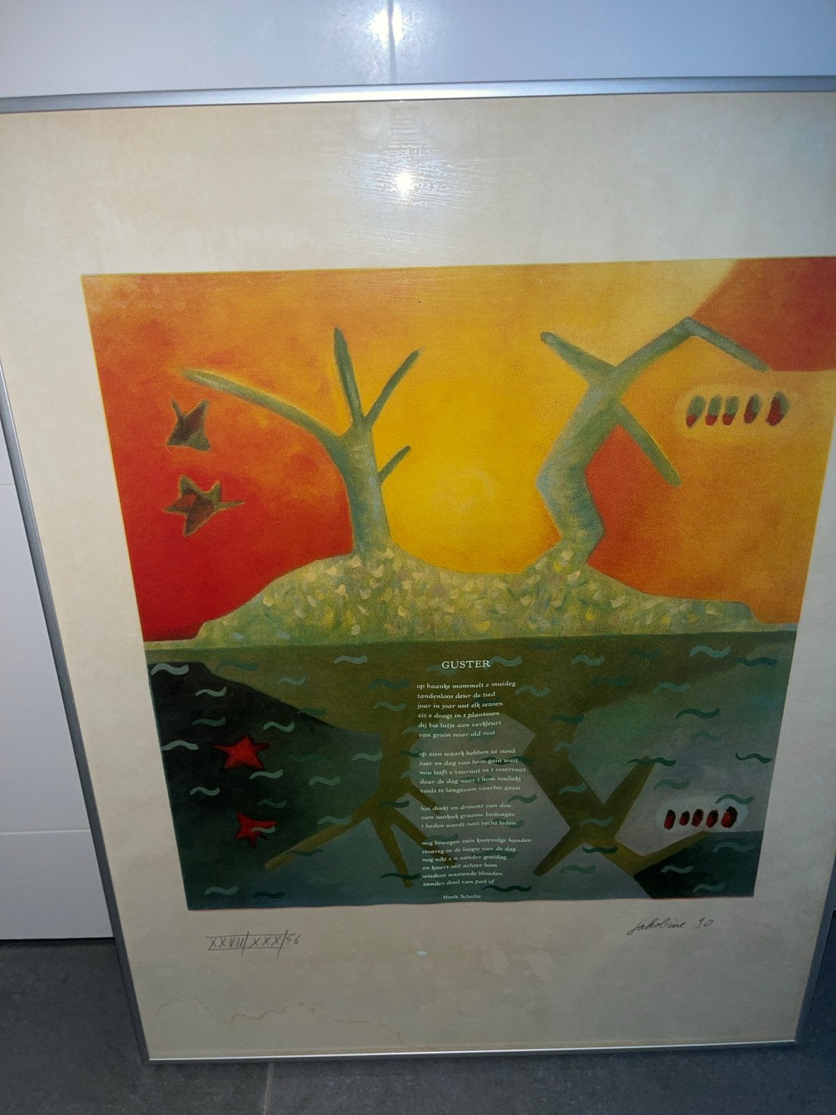 Ingelijste Poster 'Guster' van Henk Scholte - 65x51x2 cm, Ophalen of Verzenden, Poster, Ingelijst