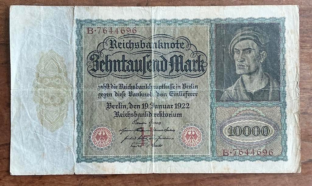 Papier geld 10000 duitse Reichsbanknote 1922, Postzegels en Munten, Bankbiljetten | Europa | Niet-Eurobiljetten, Ophalen of Verzenden