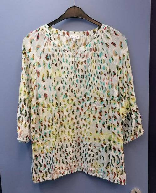 Erfo Pure top / shirt 3/4 mouwen blauw bruin print 46 39333, ., Erfo, Maat 46/48 (XL) of groter, Ophalen of Verzenden