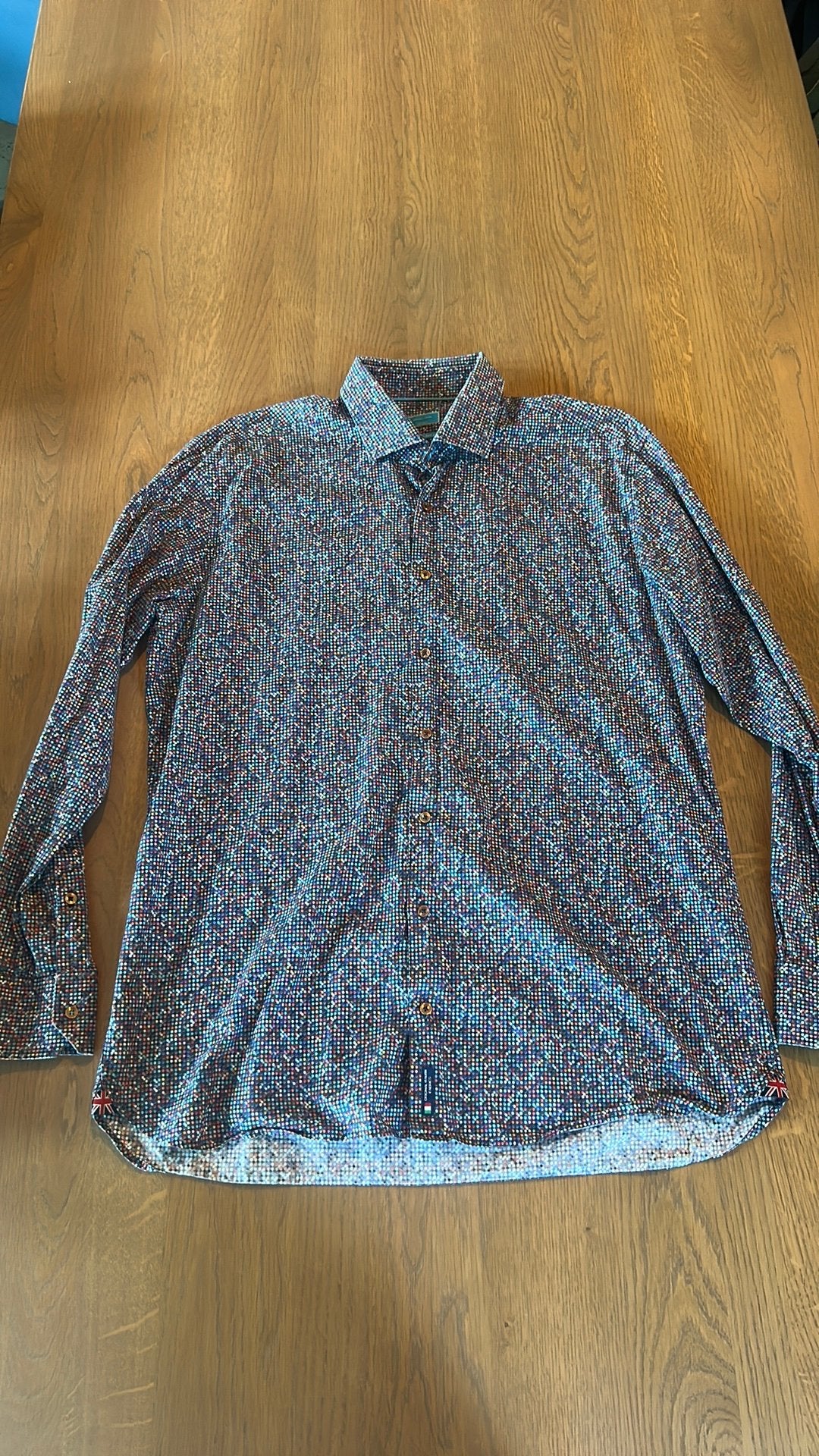 BRITISCH INDIGO | Overhemd mt 43 spikkels, Ophalen of Verzenden, Gedragen, Meerkleurig, Halswijdte 43/44 (XL)