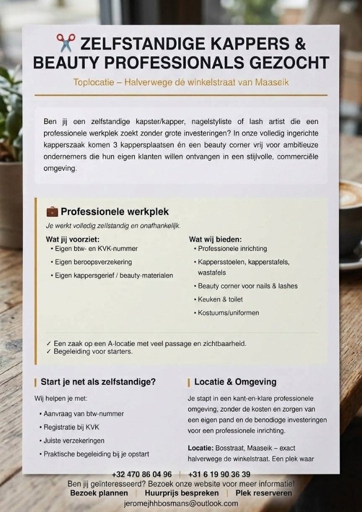 Zelfstandige kappers & beauty professionals gezocht ( voorna, Diversen, Ophalen, Nieuw