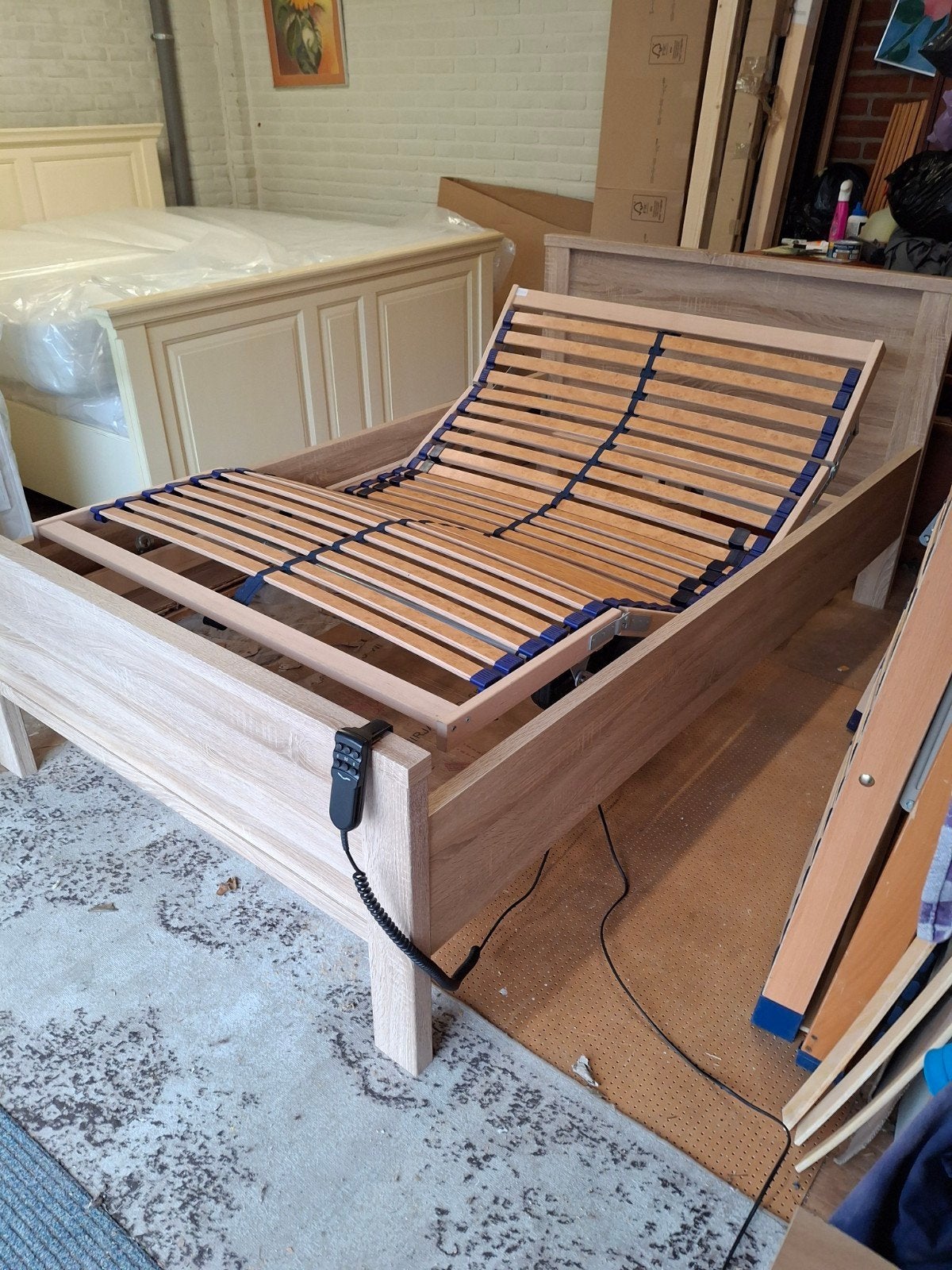 Houten ledikant compleet 120 x 200cm., Beige, Nieuw, Ophalen of Verzenden, Twijfelaar