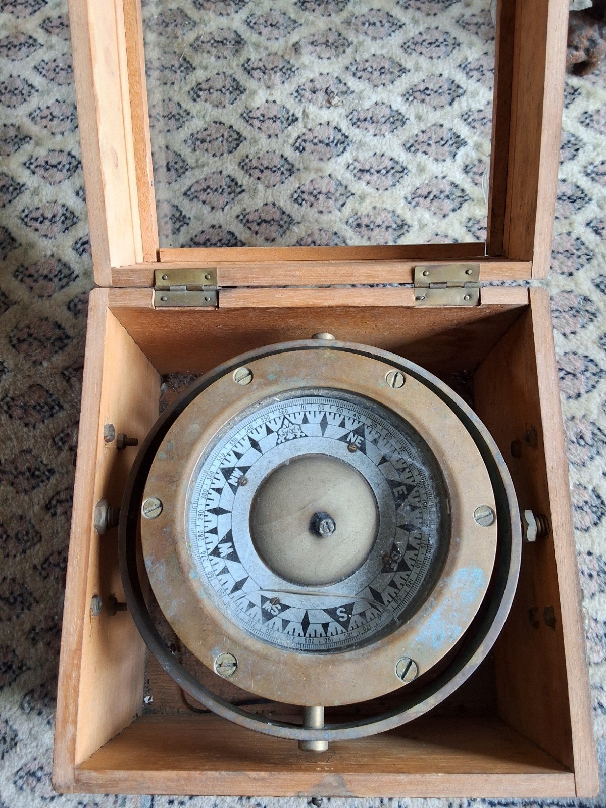 Antiek sestrel vloeistof scheeps kompas  kist ca 1900 nautis, Antiek en Kunst, Ophalen of Verzenden