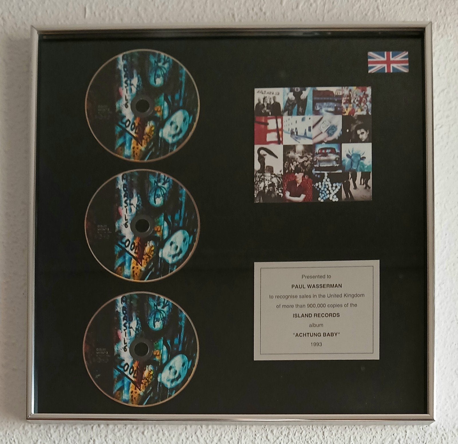 U2 Achtung Baby Official 1993 UK BPI Island in-house award, Ophalen of Verzenden, Zo goed als nieuw, Overige formaten, Poprock