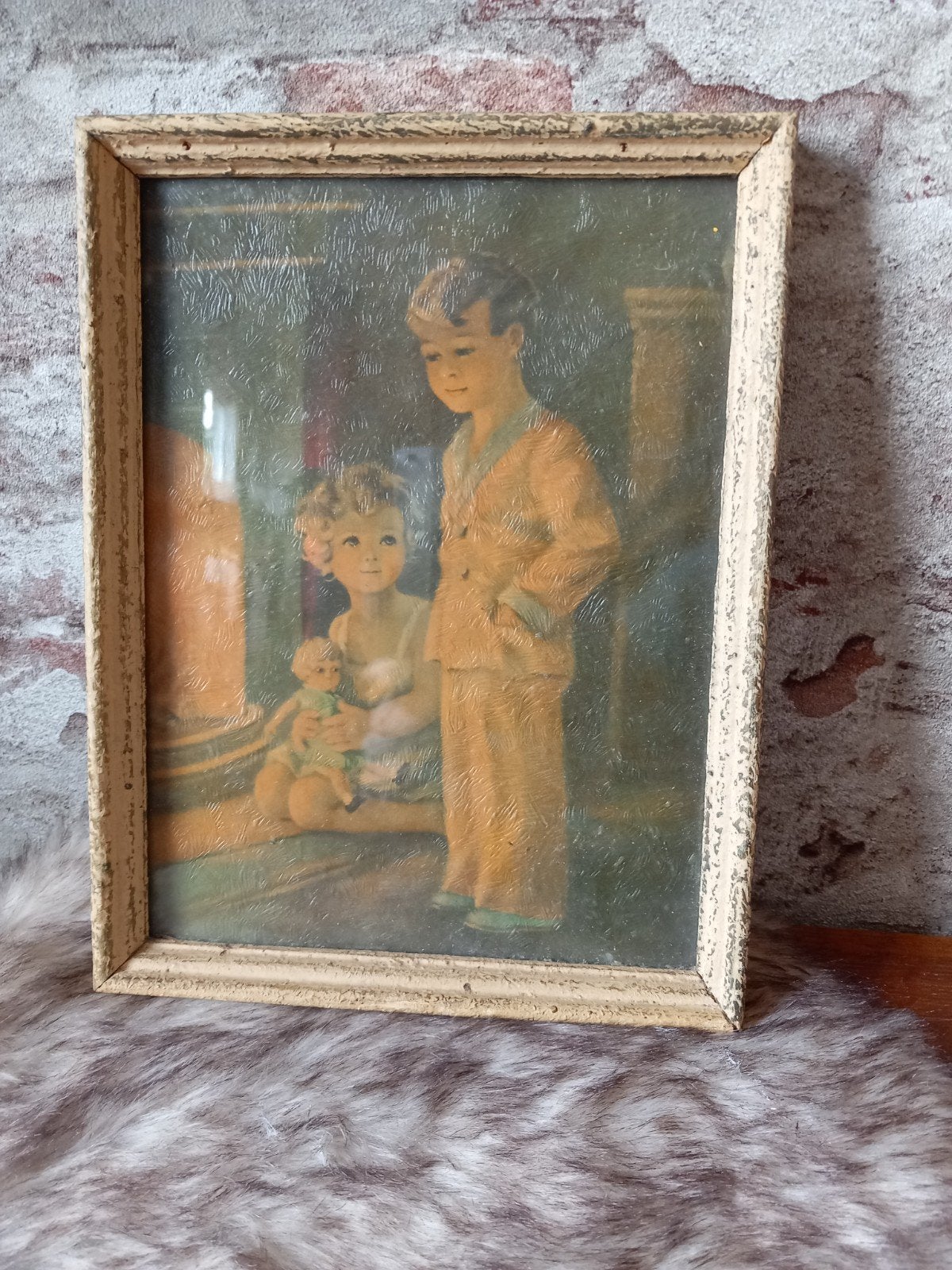 Vintage ingelijste print van kinderen 20x25 cm, Ophalen of Verzenden