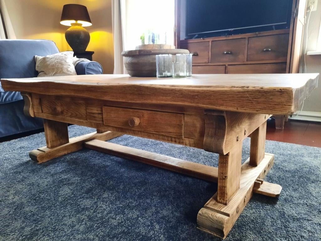 Robuuste eiken salontafel kloostertafel stoer sober, Huis en Inrichting, Tafels | Salontafels, Ophalen, Gebruikt, Eikenhout, 50 tot 100 cm
