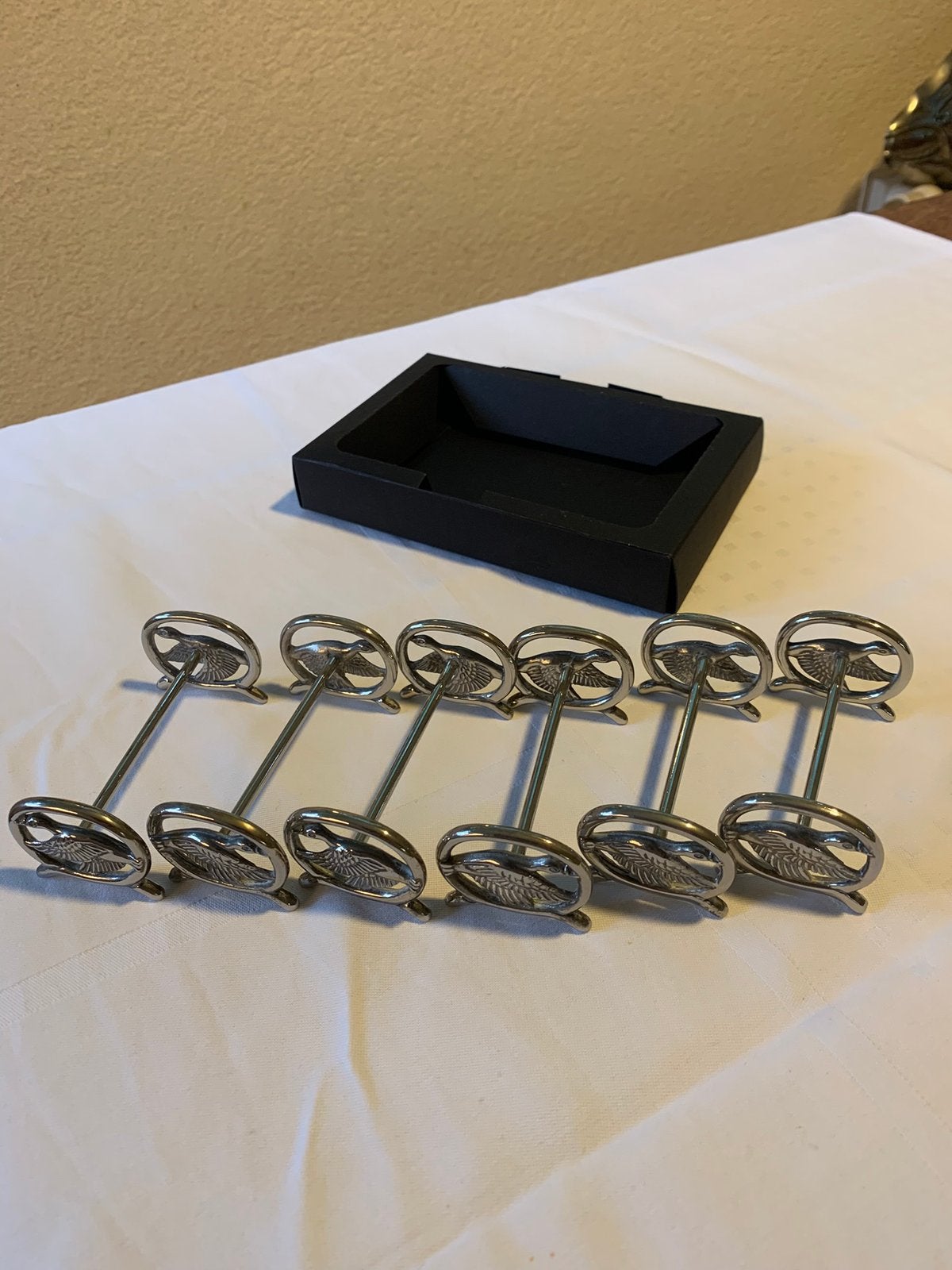 6 Messenleggers met Eenden figuurtjes. Verzilverd., Ophalen of Verzenden