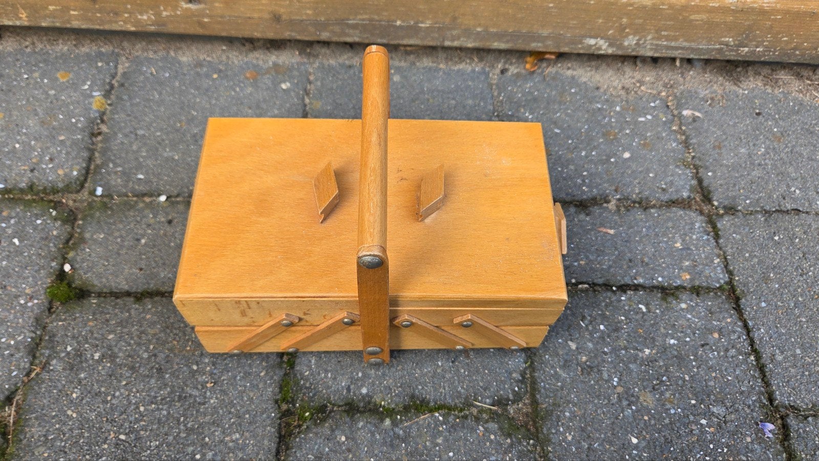 Vintage houten naaidoos - harmonica model, Ophalen, Gebruikt, Overige typen