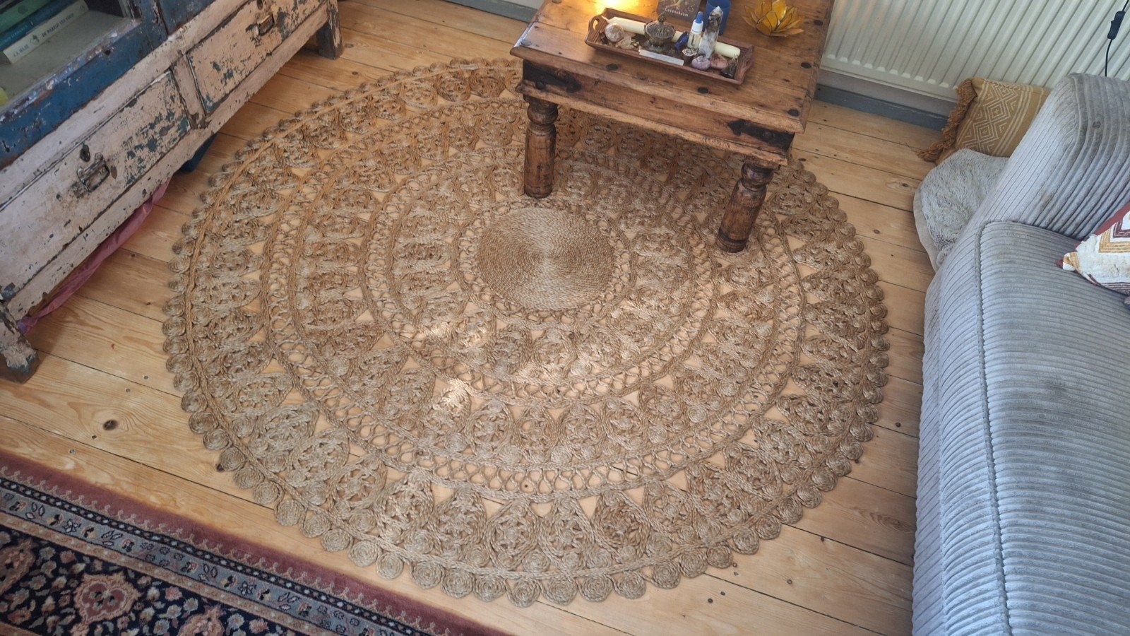 Rond jute vloerkleed, Huis en Inrichting, Gebruikt, 150 tot 200 cm, Rond, Ophalen of Verzenden