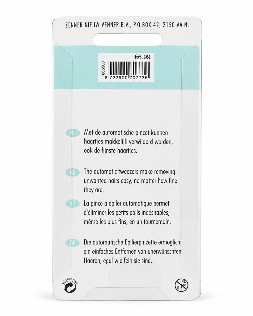 Zenner automatische epileerpincet – zilverkleurig, Ogen, ., Nieuw, Ophalen of Verzenden