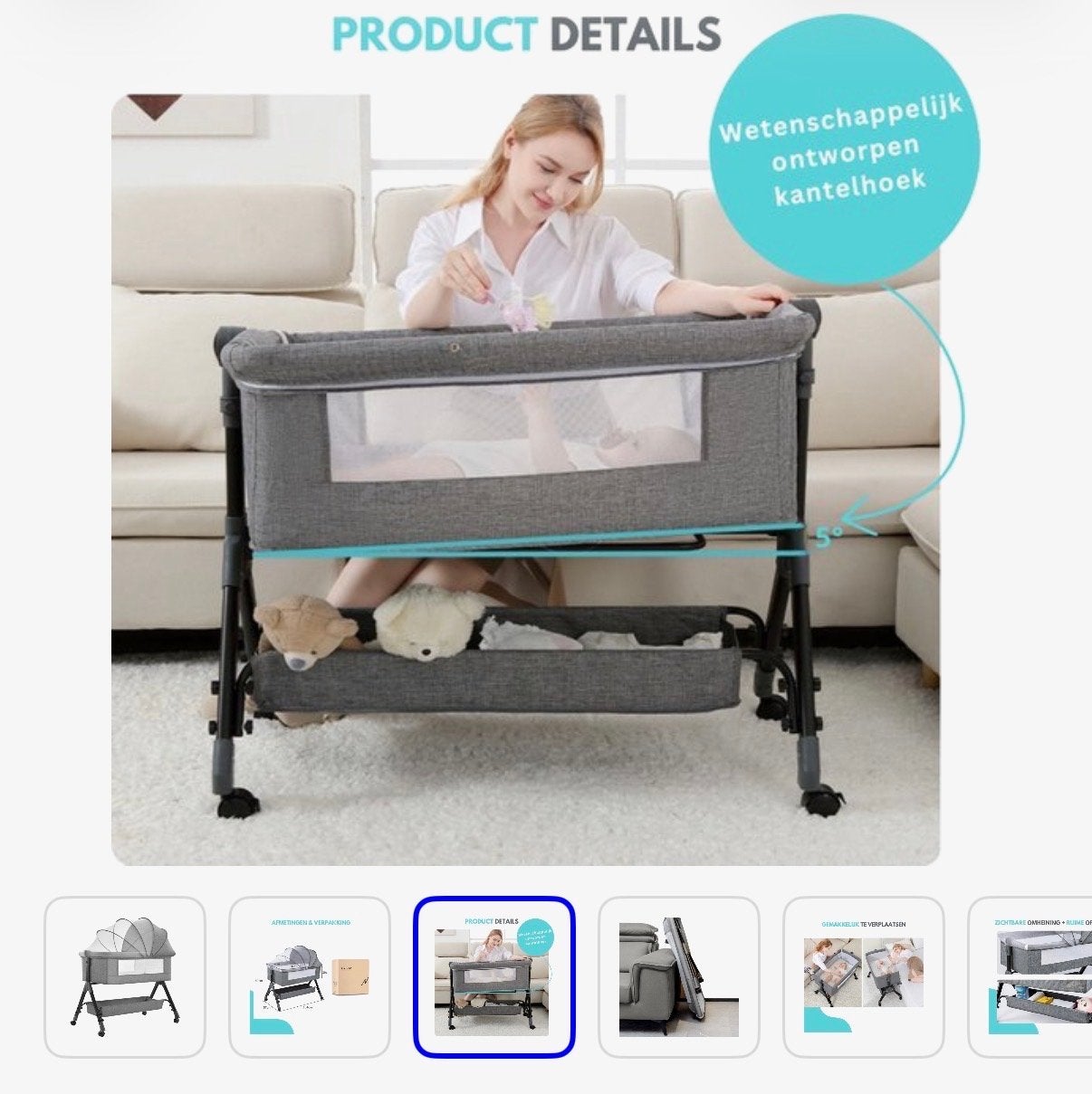 Livista Co-sleeper 3-in-1 Babybed met Muskietennet, Kinderen en Baby's, Kinderkamer | Bedden, Ophalen, Zo goed als nieuw, 70 tot 85 cm