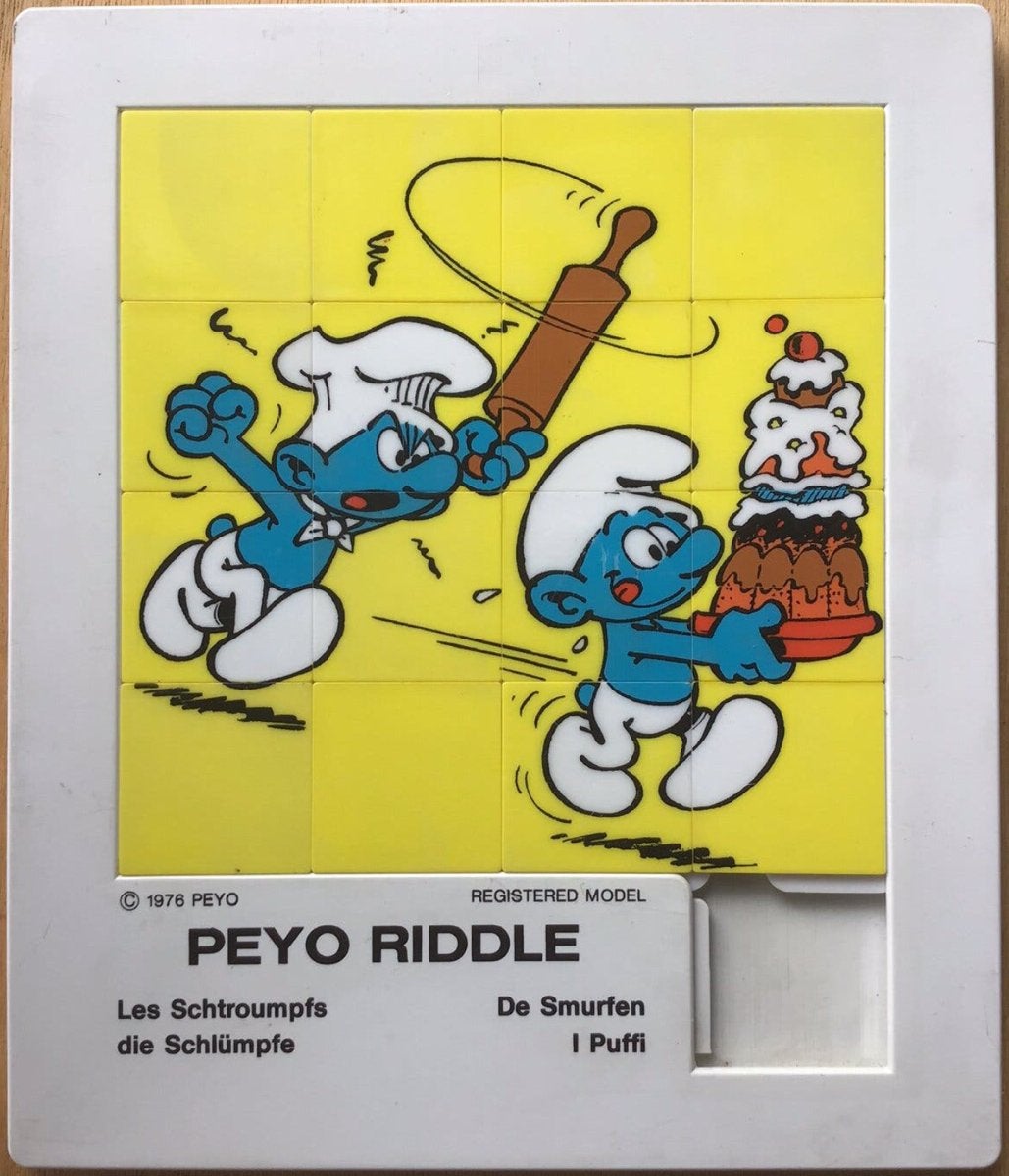 Vintage schuifpuzzel Smurfen van Peyo, Ophalen of Verzenden, Gebruikt, Verschillende Smurfen, Overige typen